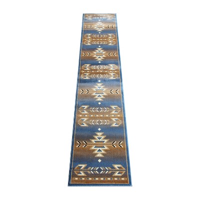 Blue and Brown Southwest Pattern Runner Rug