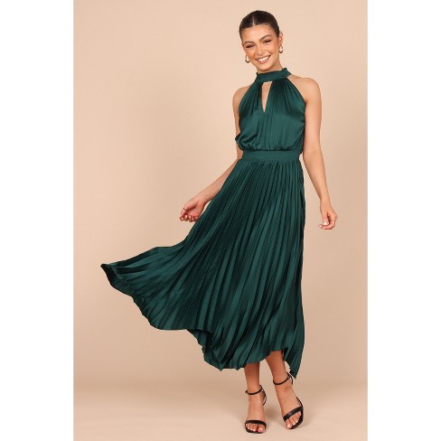 Astounding Elegance Emerald Green Satin Halter Maxi Dress