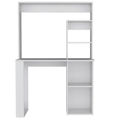 HomeRoots 39" White Wood Computer Desk With Hutch