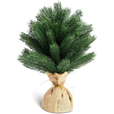 Okuna Outpost Mini Christmas Decoration Pine Tree, Burlap Wrapped Plants (17 in)