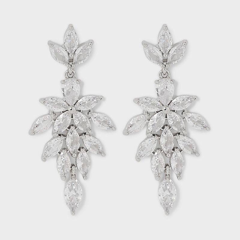 Cluster Marquise Stone Linear Earrings - Silver, 1 of 3