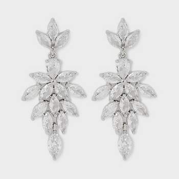Cluster Marquise Stone Linear Earrings - Silver