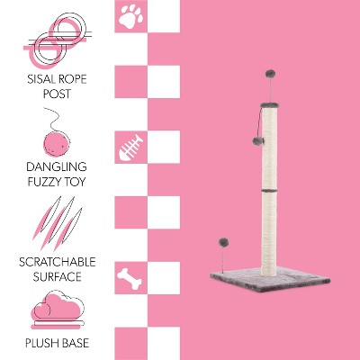 Rylie 38" Gray and Cream Sisal Cat Scratching Post with Toys
