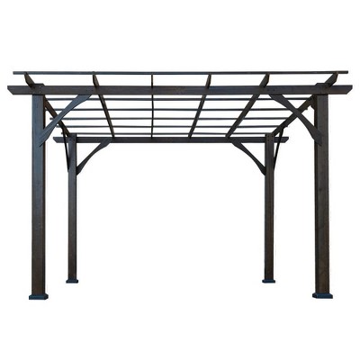 12' x 10' Outdoor Wood Grape Gazebo for Climbing Plant Support, Garden, Patio, Backyard, Deck, Brown