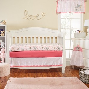 Everyday Kids Precious Moments 2 Pack Noah’s Ark Fitted Crib Sheets for Baby Girl, Animal Print & Solid Pink, Fits Standard Crib Mattress 28x52 inches - 1 of 4