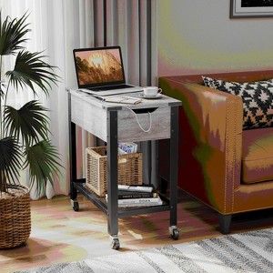 Bestier Narrow End Table with Charging Station & Removable Laptop Desk & Wheels - 1 of 4