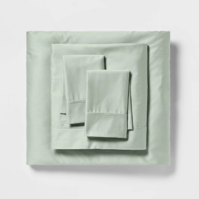Queen 400 Thread Count Solid Performance Sheet Set Silver Green - Threshold™