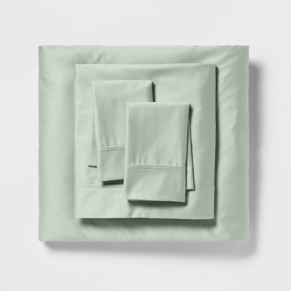 Photos - Bed Linen King Solid Performance 400 Thread Count Sheet Set Green - Threshold™: Cott