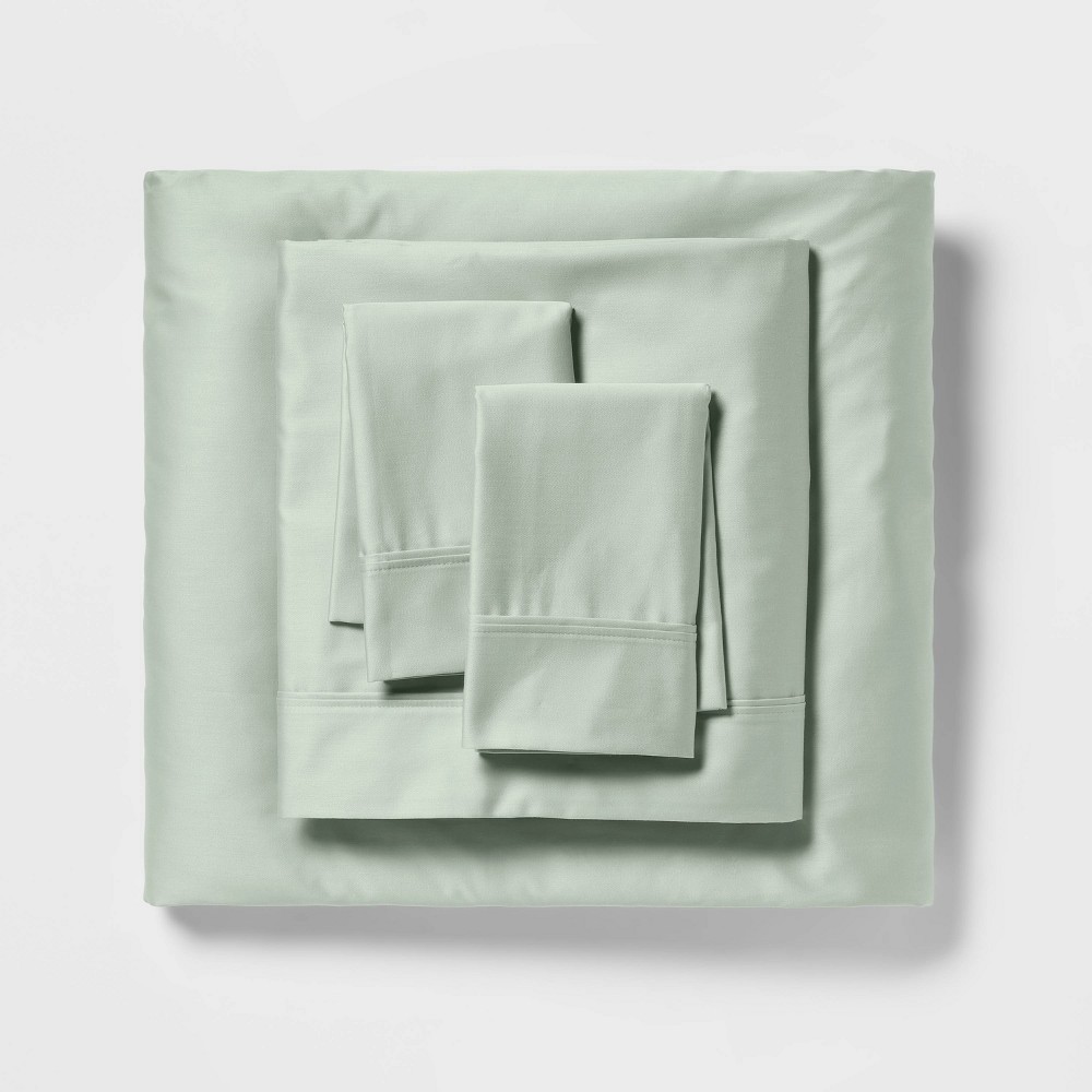 King 400 Thread Count Solid Performance Sheet Set Silver Green - Threshold