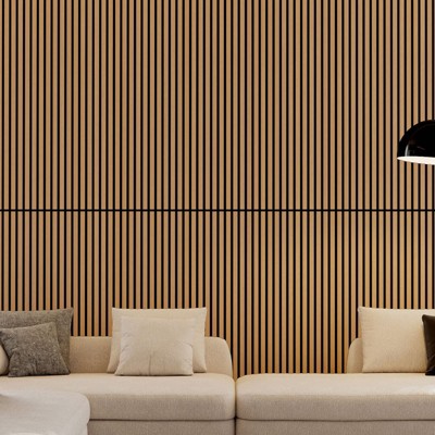 Hrinhom 2Pcs Wall Panels,45.3"X23.6" Wood Look Acoustic Slat Wall Paneling,Sound proof 3D Wall Panels