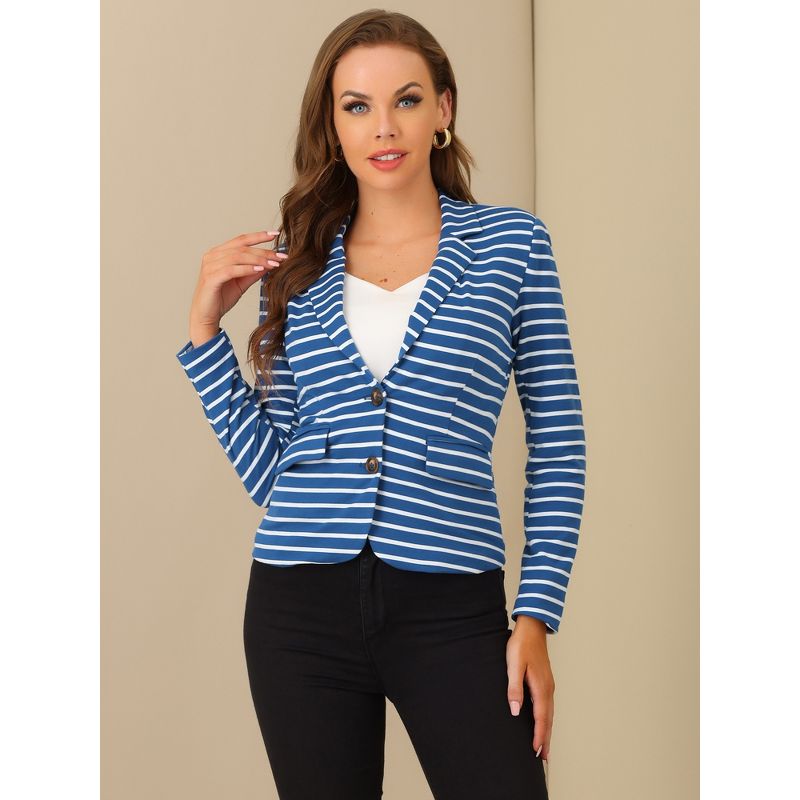 Allegra K Women's Notched Collar Long Sleeve Button Front Striped Blazers, 4 of 8