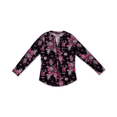 I.N.C International Concepts Womens Floral Pullover Blouse, Black, Large