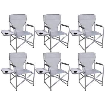 Four Seasons Courtyard Portable Lightweight Polyester Director's Chair with Aluminum Frame and Side Table for Outdoor Activities, Gray (6 Pack)