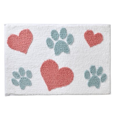 20"x30" Hearts and Paws Bath Rug White/Pink - SKL Home