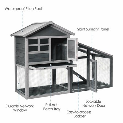 Gray Wooden Outdoor Hutch with Ramp and Ventilation