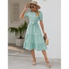 Women's Summer Crew Neck Short Sleeve Smocked Midi Dress Casual Elastic Waist Tiered A Line Maxi Dress - 4 of 4