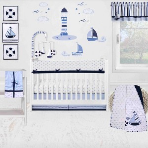 Bacati - Little Sailor Anchor Boat Blue Navy 10 pc Crib Bedding Set with Long Rail Guard Cover - 1 of 4