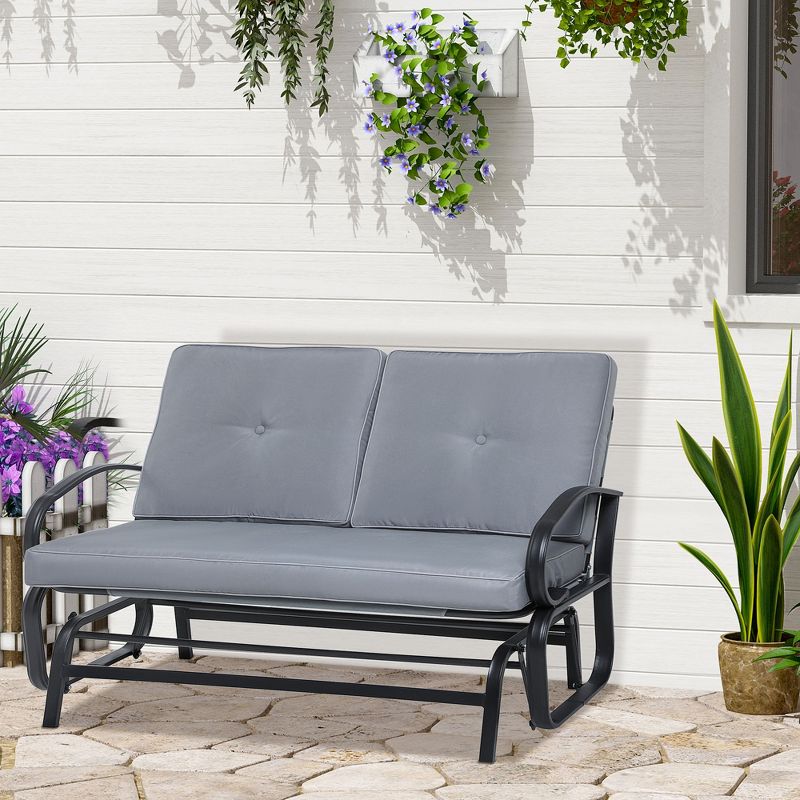 Outsunny Patio Glider Bench with Padded Cushions and Armrests, Outdoor 2-Person Swing Rocking Chair Loveseat with Sturdy Frame, 3 of 12