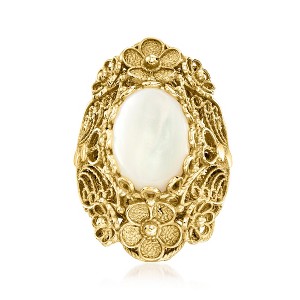 Ross-Simons Mother-Of-Pearl Floral Filigree Ring in 18kt Gold Over Sterling - 1 of 4