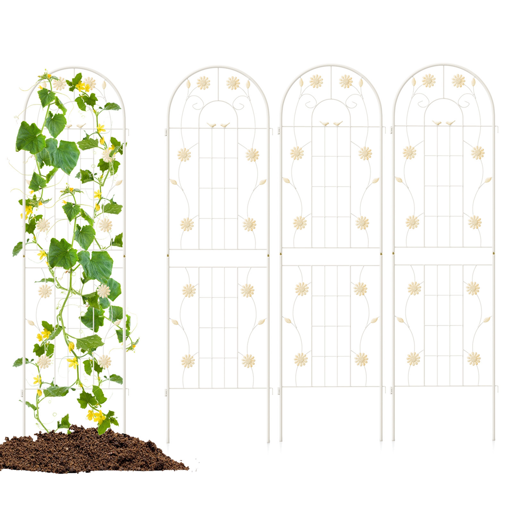 Costway 4 Pack Rustproof Metal Garden Trellis 71" x 20" Wire Lattice Panel for Patio White