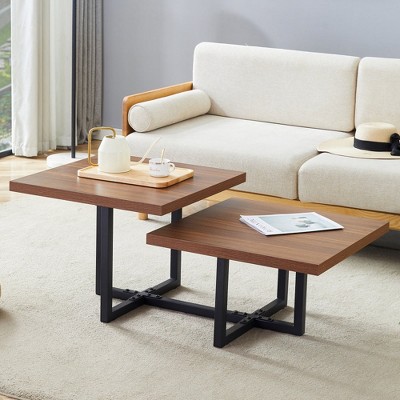 Chic Crate - Sleek Dark Walnut Double-Deck Coffee Table with Clean Lines and Modern Scandinavian Fusion, 47*23.5*18 Dimensions