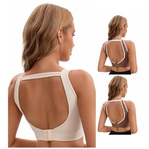 INSPIRE CHIC Women's 3 Pcs Open Back Workout Tank with Built-in Bras Contrast Color Crop Sports Vest - 1 of 4