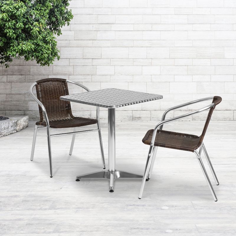 Flash Furniture Lila 23.5'' Square Aluminum Indoor-Outdoor Table Set with 2 Rattan Chairs, 2 of 5