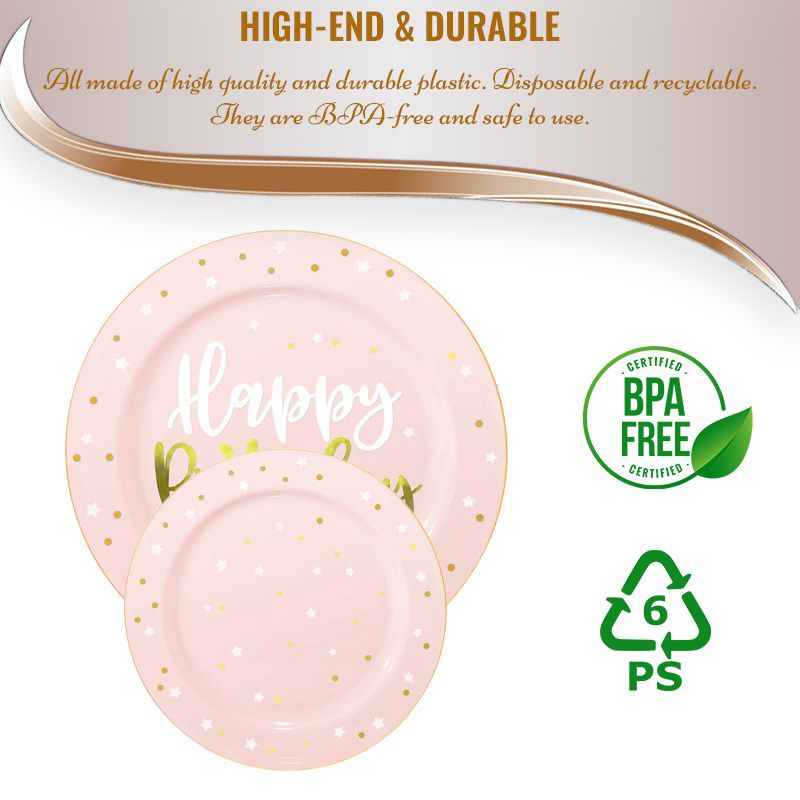 Smarty Had A Party 10.25" Pink with White and Gold Birthday Round Disposable Plastic Dinner Plates (120 Plates), 3 of 7