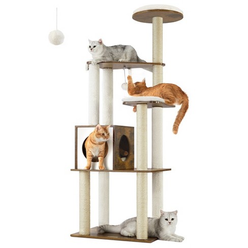 Feandrea Woodywonders Cat Tree 65 inch Cat Tower Multi level Cat Condo With 5 Scratching Posts Perch Washable Removable Cushions Rustic Brown Target