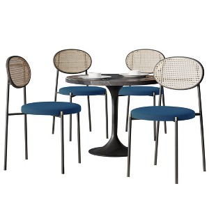 LeisureMod 5-PC Dining Set - 36" Round Dining Table Sintered Stone Top & Black Pedestal, 4 Velvet Dining Chairs in Black Steel Legs - 1 of 4