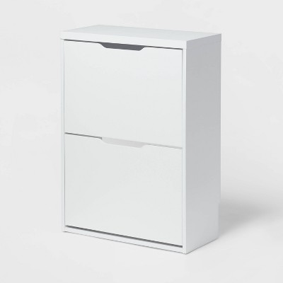 Laminate Pivot Open Shoe Cabinet White - Brightroom™: Shoe Organizer, Holds 12 Pairs, Wood Laminate, Freestanding