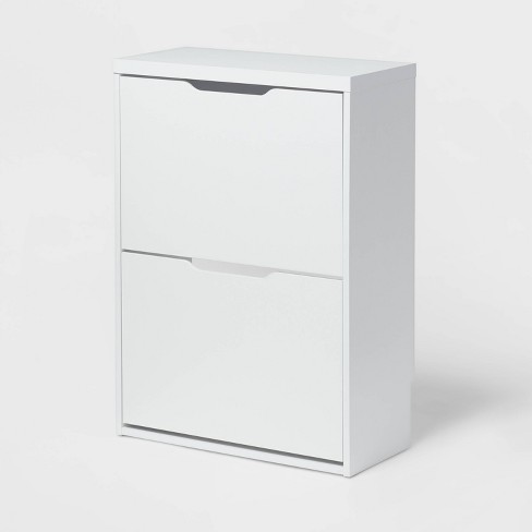 White Narrow Shoe Storage Cabinet Wall Mounted in Small