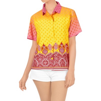 LA LEELA Women's Casual Beach Hawaiian Shirt Summer Blouse Short Sleeve Button Up Dress Tops Tee Shirts Blouses for Women