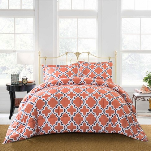 3 Piece Geometric Print Reversible Comforter Set