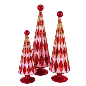 Cody Foster 14.5 Inch Diamond Trees Red Lilac Christmas Decorative Tree Set , Christmas Decor Mid Century Style Reflective (3PC) - 1 of 4