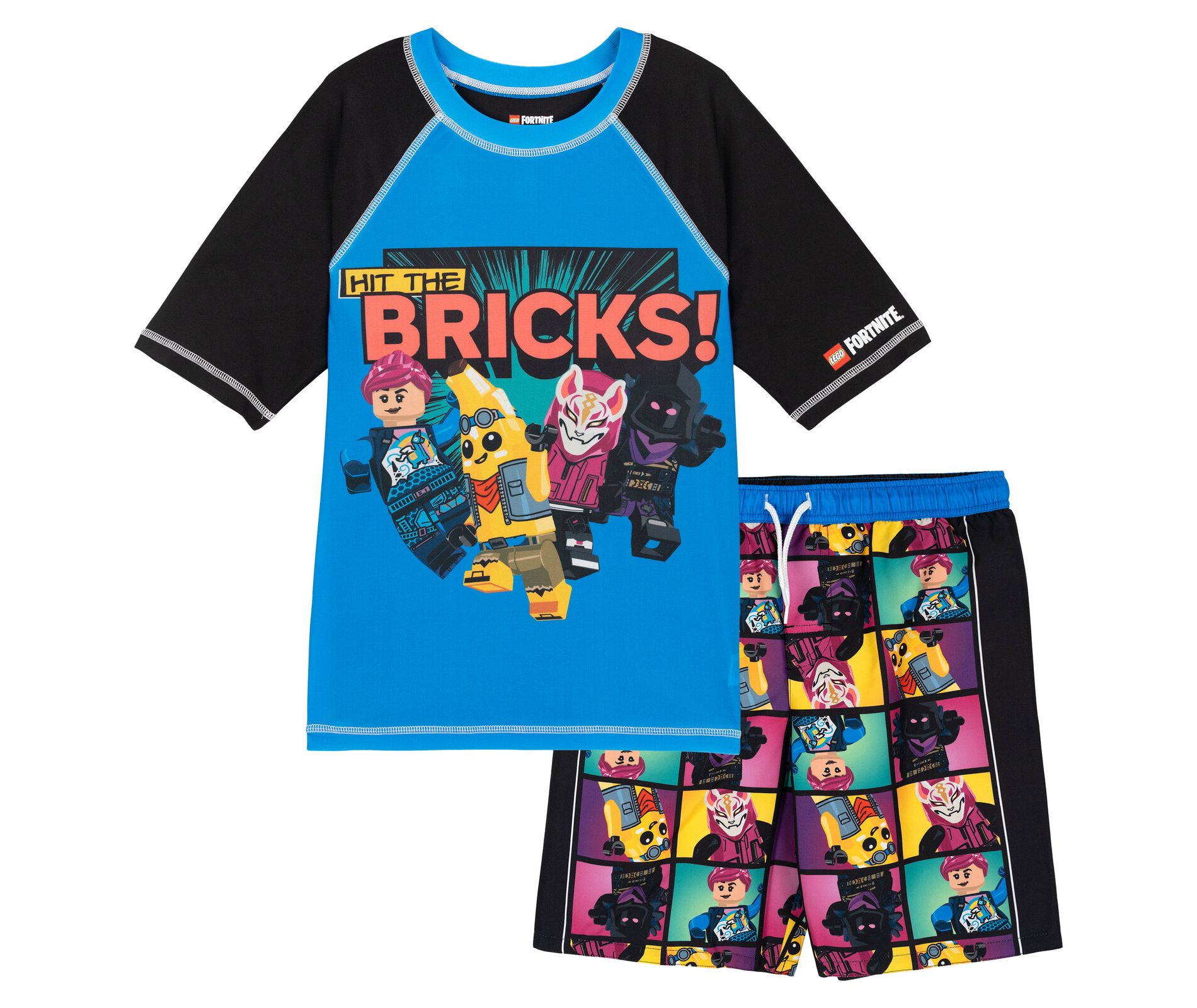LEGO Fortnite Boys' Swimwear 2-Piece Rash Guard and Swim Trunks Set Little Kid to Big Kid
