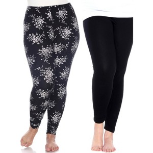 Women's Pack of 2 Plus Size Leggings - One Size Fits Most Plus - White Mark - 1 of 1