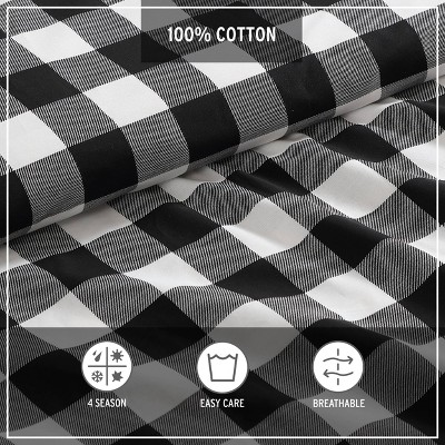 Twin Black and White Cotton Plaid Duvet Cover Set