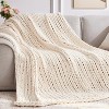 Attop Chunky Knit Throw Blanket, 50''*60'' Knitted Throw Chenille Yarn for Bed Couch, Handmade Cream Crochet Big Thick Blanket - 4 of 4