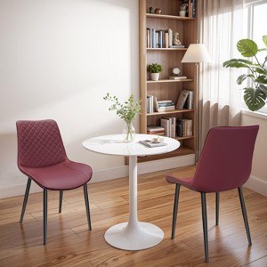 MAYEERTY Red PU Leather Dining Chair with Metal Legs, Chequer Upholstered Armless Chairs Set of 2 - 1 of 4