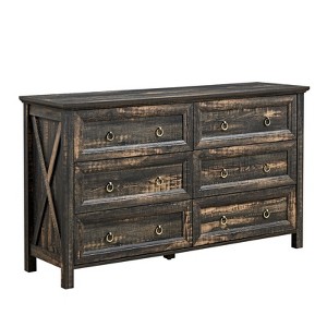 FONTOI Dressers, Tall Dressers with Wood Top and 6 Drawers, Dressers Organizer for Bedroom Entryway Hallway, Brown, 54"*31.5"*15.8" - 1 of 4