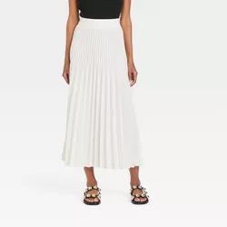 Women's High-Rise Midi Slip Pleated A-Line Skirt - A New Day™ Cream XXL
