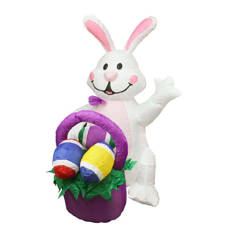 Northlight Inflatable Lighted Easter Bunny with Basket Outdoor Decoration - 4', 1 of 2