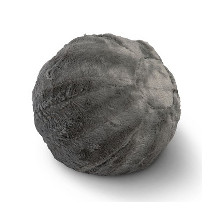 Gray 10-Inch Round Faux Fur Ball Throw Pillow