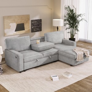 VYNXARIA U_STYLE Upholstery Sleeper Sectional Sofa with Storage Space, USB port, 2 cup holders on Back Cushions,Gray - 1 of 4