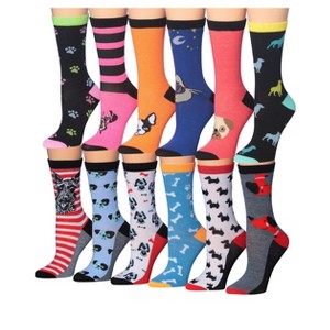 Tipi Toe Women's 12-Pairs Lightweight Value Pack Dog Novelty Animal Bone Paw Stripes Patterned Crew Socks - 1 of 1
