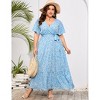 BLUEMING Summer Maxi Dress for Plus Size Women Tie Wasit Surplice Dress Flutter Sleeve A-Line Dress - 3 of 4