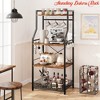 Standing Bakers Rack, Microwave Stand with Large Wire Basket, Industrial Coffee Bar Station with Hooks - 4 of 4