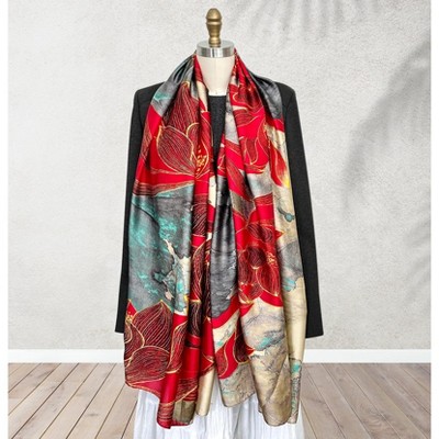 Wrapables Silk Like Satin Polyester Large Scarf Wrap, Red Lotus - image 4