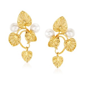 Ross-Simons Italian 6mm Cultured Pearl Vine Drop Earrings in 18kt Gold Over Sterling - 1 of 4
